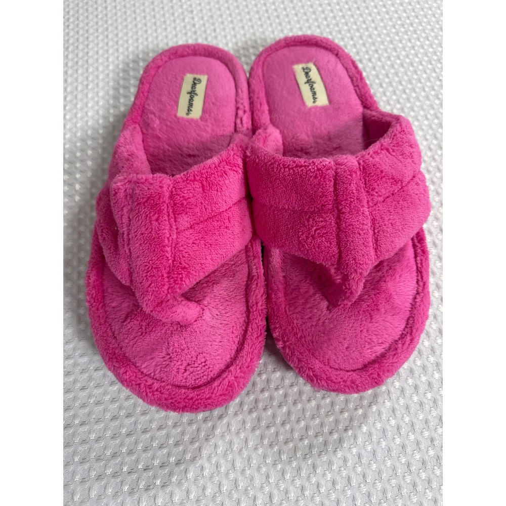 Dearfoams Slippers Women Large Thong Pink Terry Cloth Indoor Outdoor NWOT
